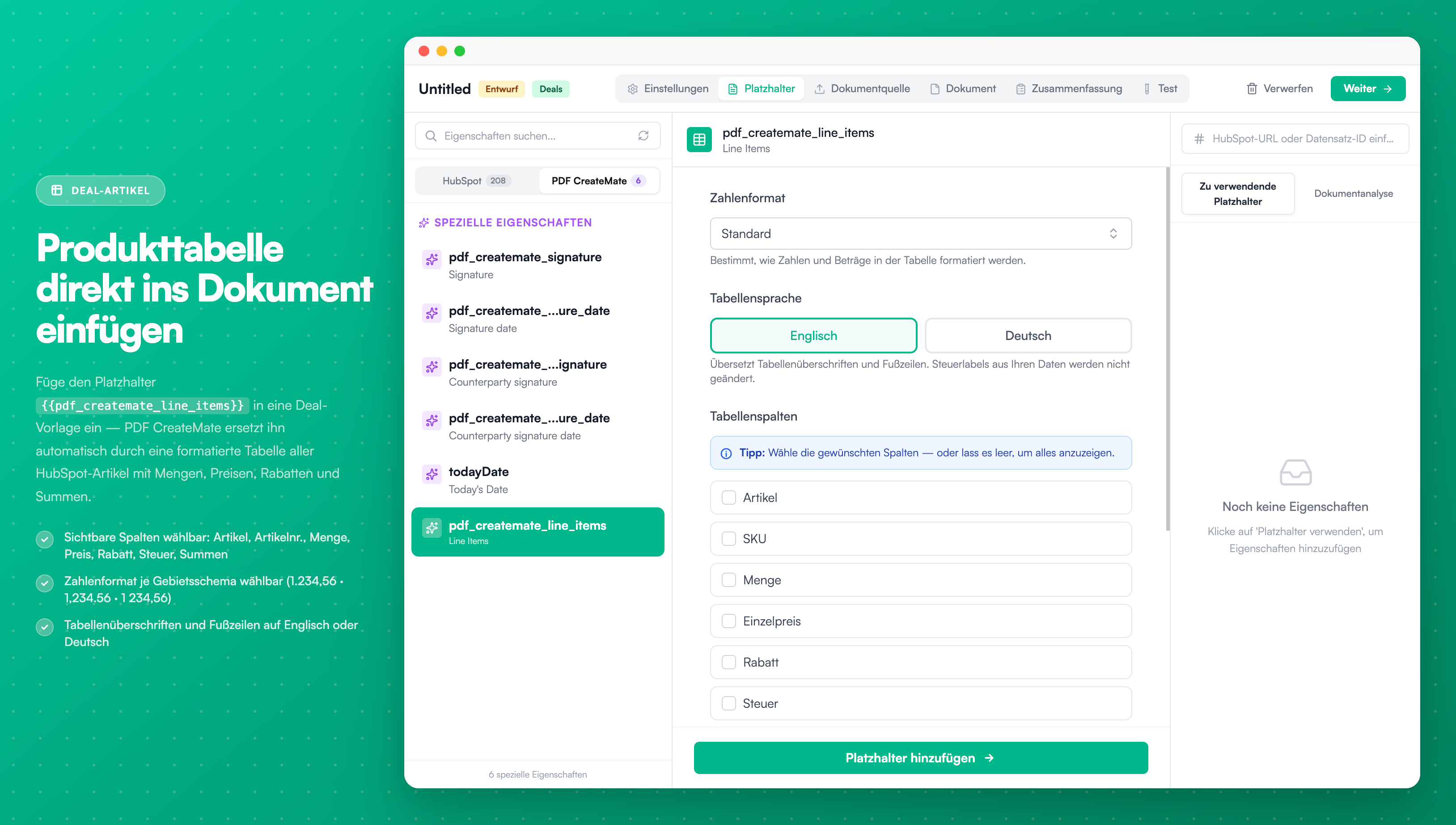 Deal-Artikel - Artikeltabellen in deinen Vorlagen konfigurieren