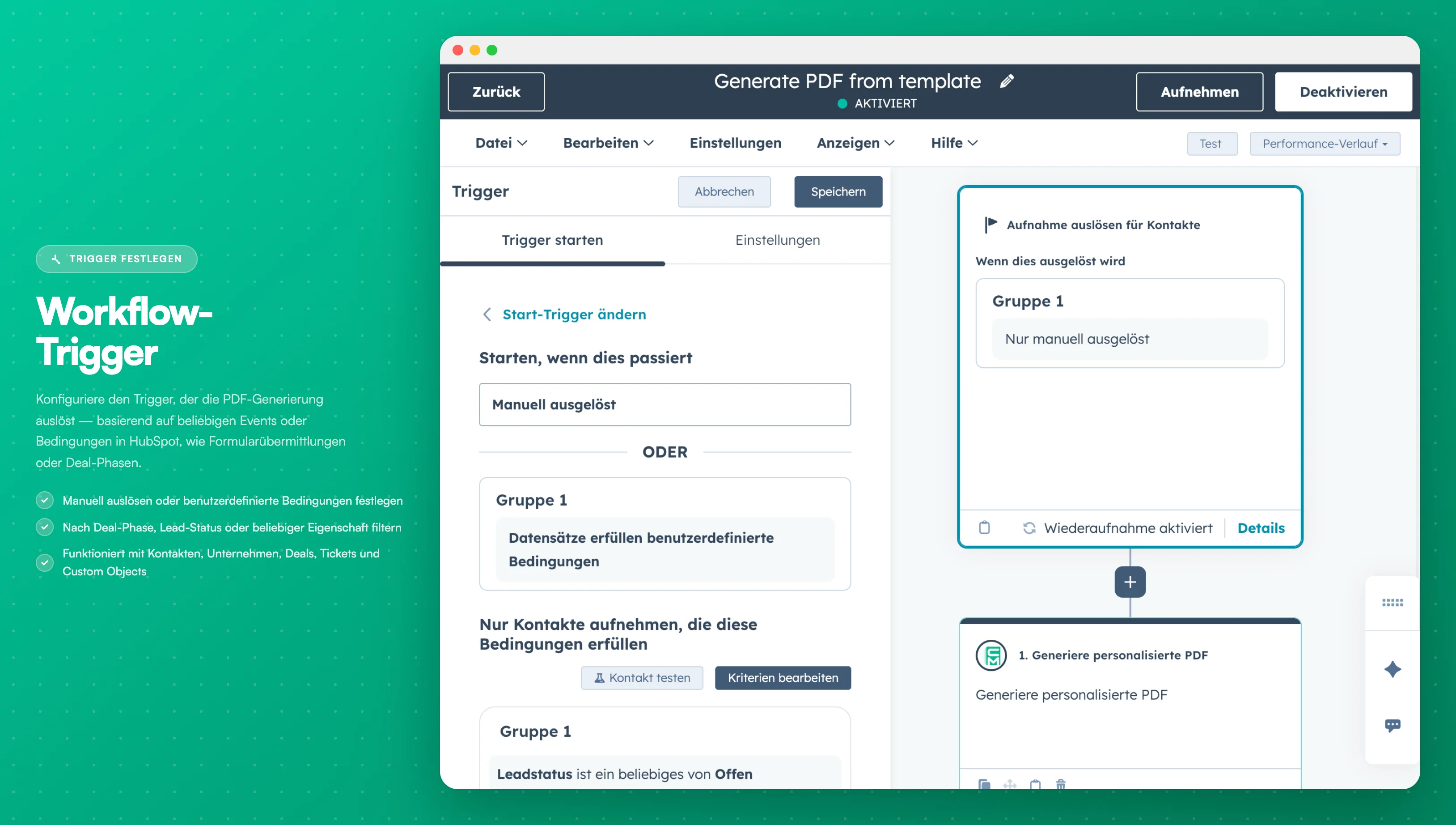 HubSpot Workflow Trigger - Der Workflow-Trigger-Konfigurationsbildschirm