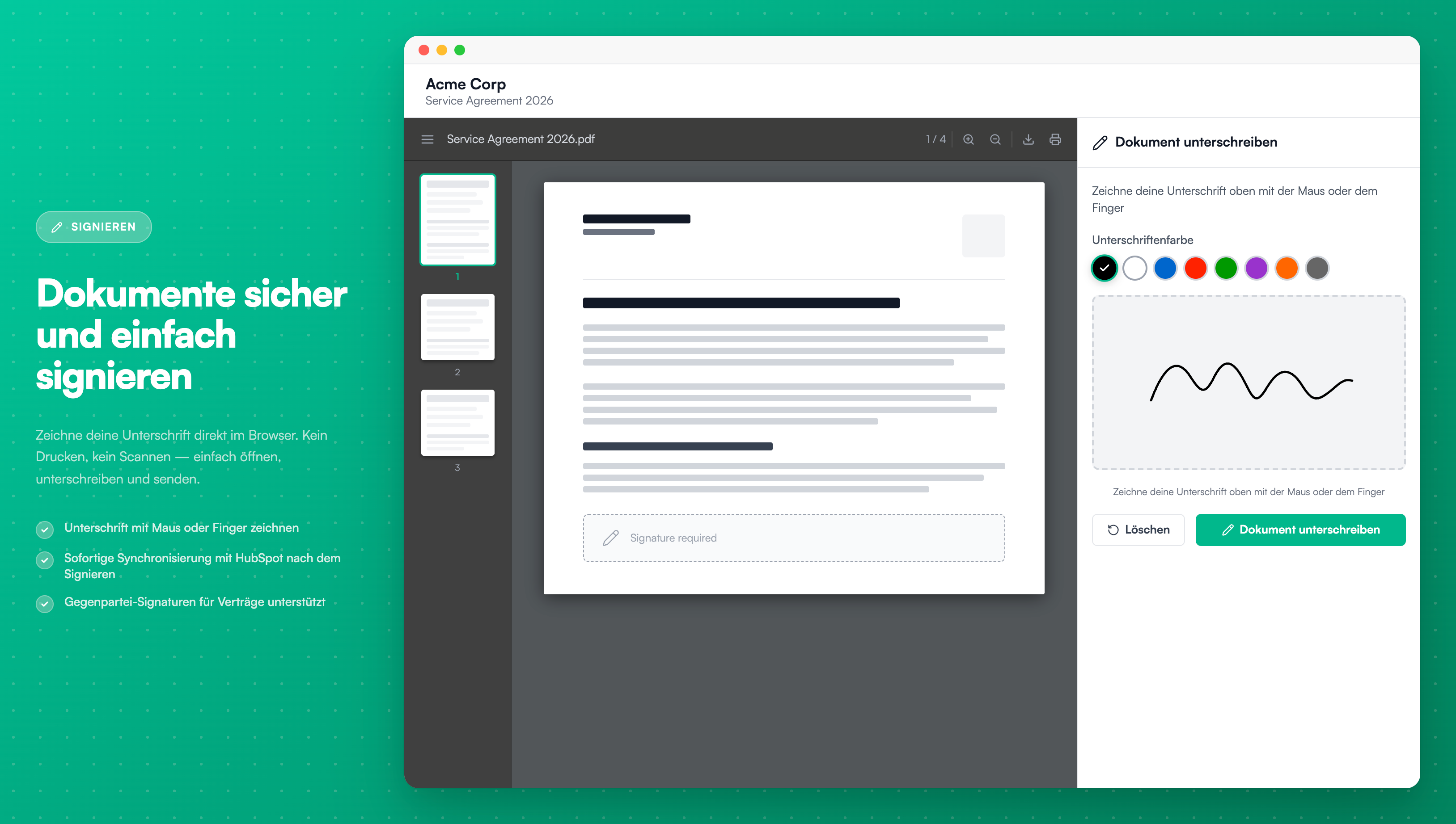 Signaturseite - Die Dokument-Signatur-Oberfläche