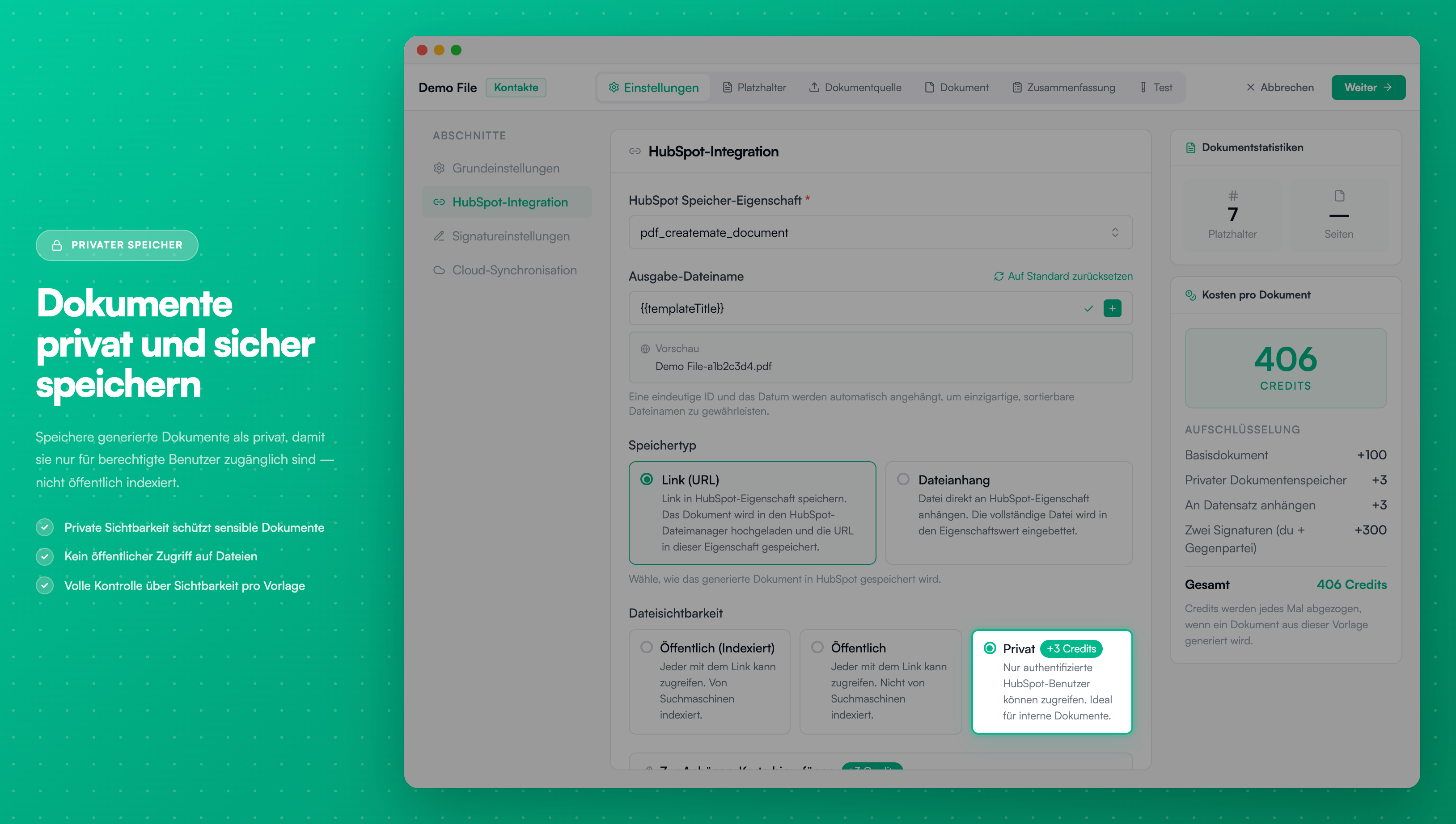 Dateisichtbarkeitseinstellungen in der Template-Konfiguration