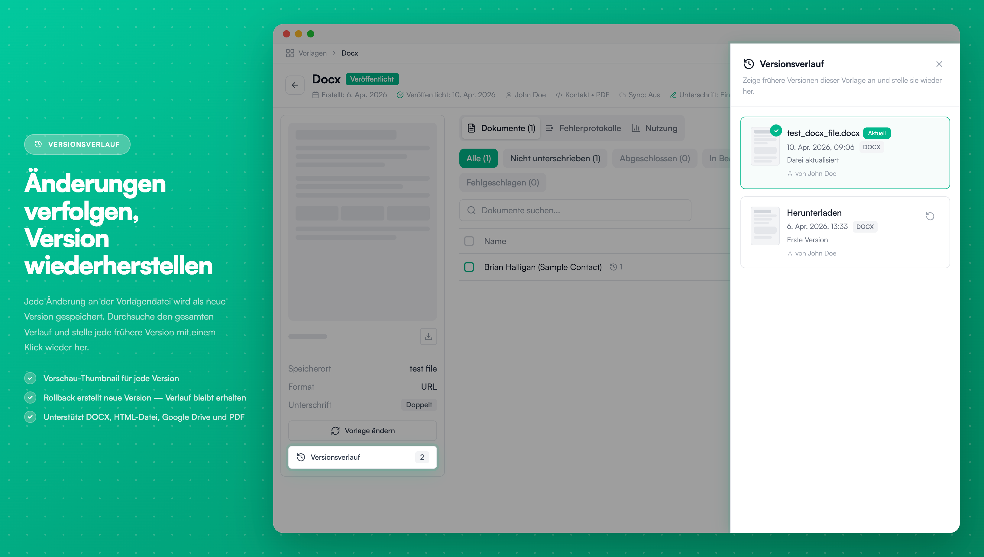 Versionsverlauf - Frühere Template-Versionen anzeigen und wiederherstellen