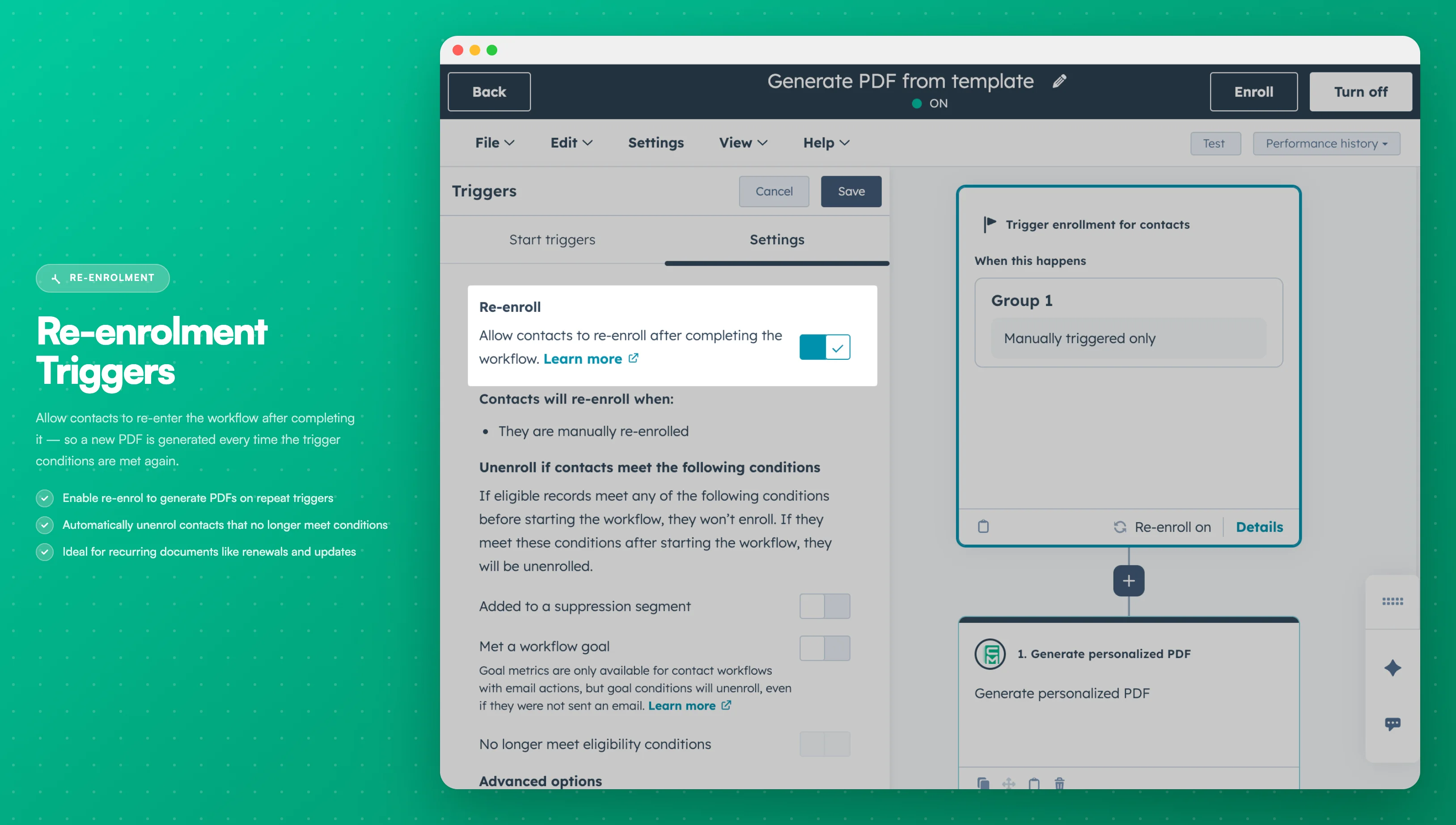 HubSpot Workflow Re-enrollment Trigger - The re-enrollment configuration options