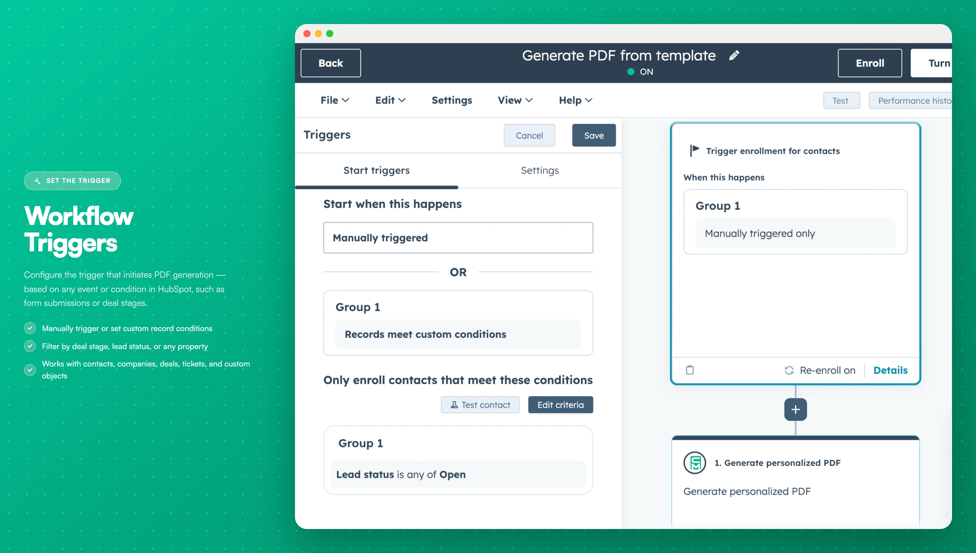 HubSpot Workflow Trigger - The workflow trigger configuration screen