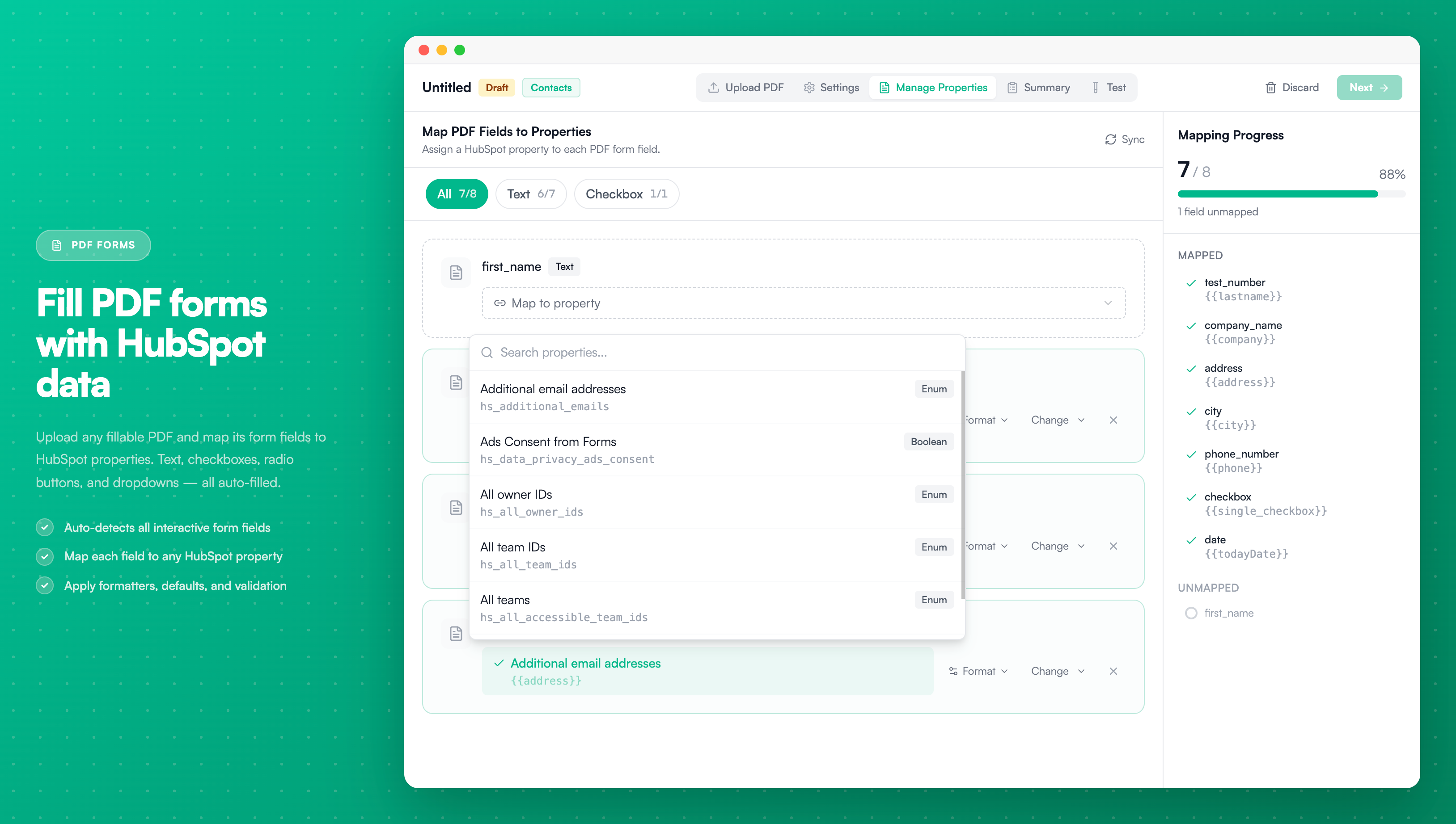 PDF Forms - Map PDF form fields to HubSpot properties
