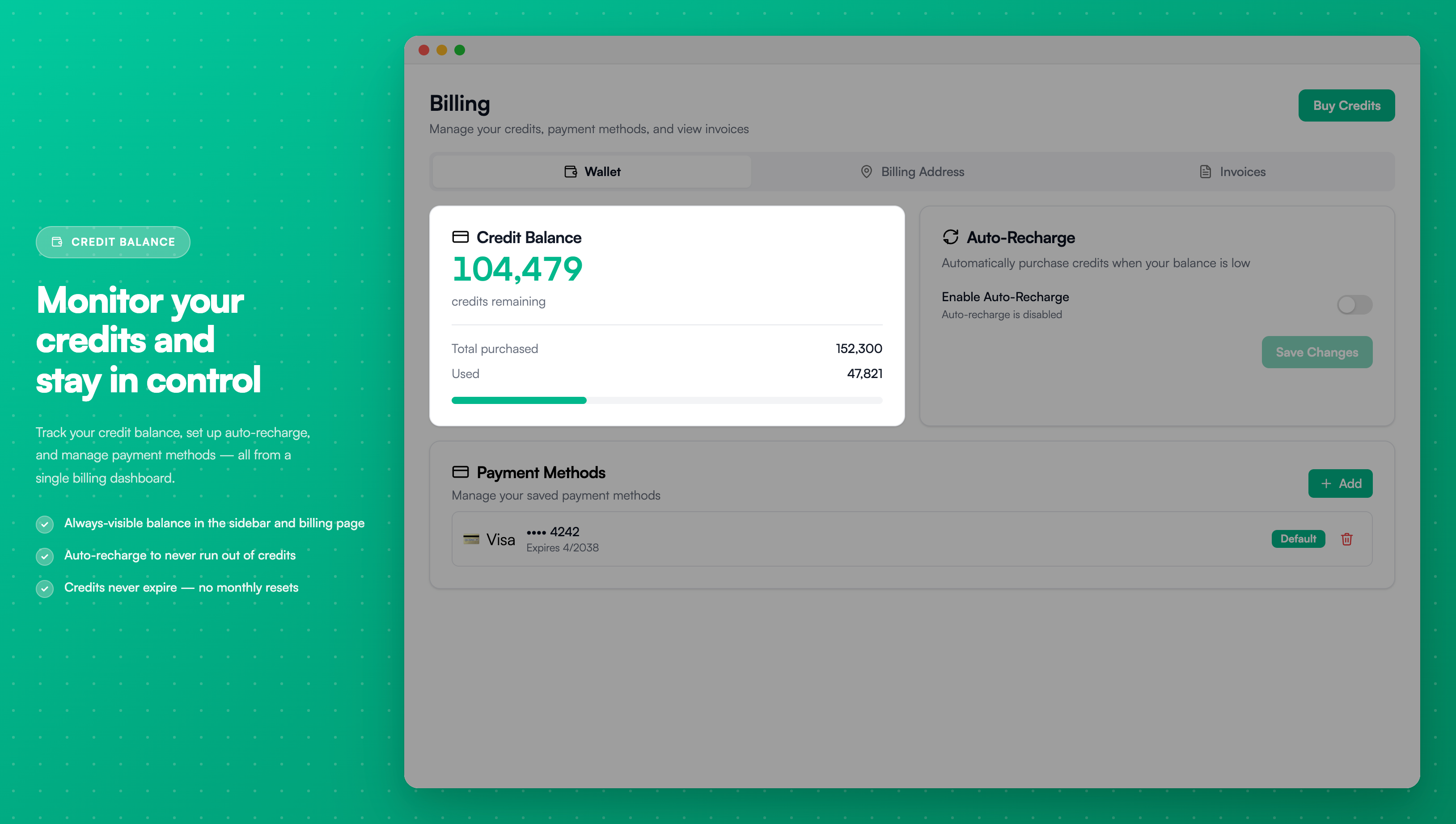 Credit balance dashboard