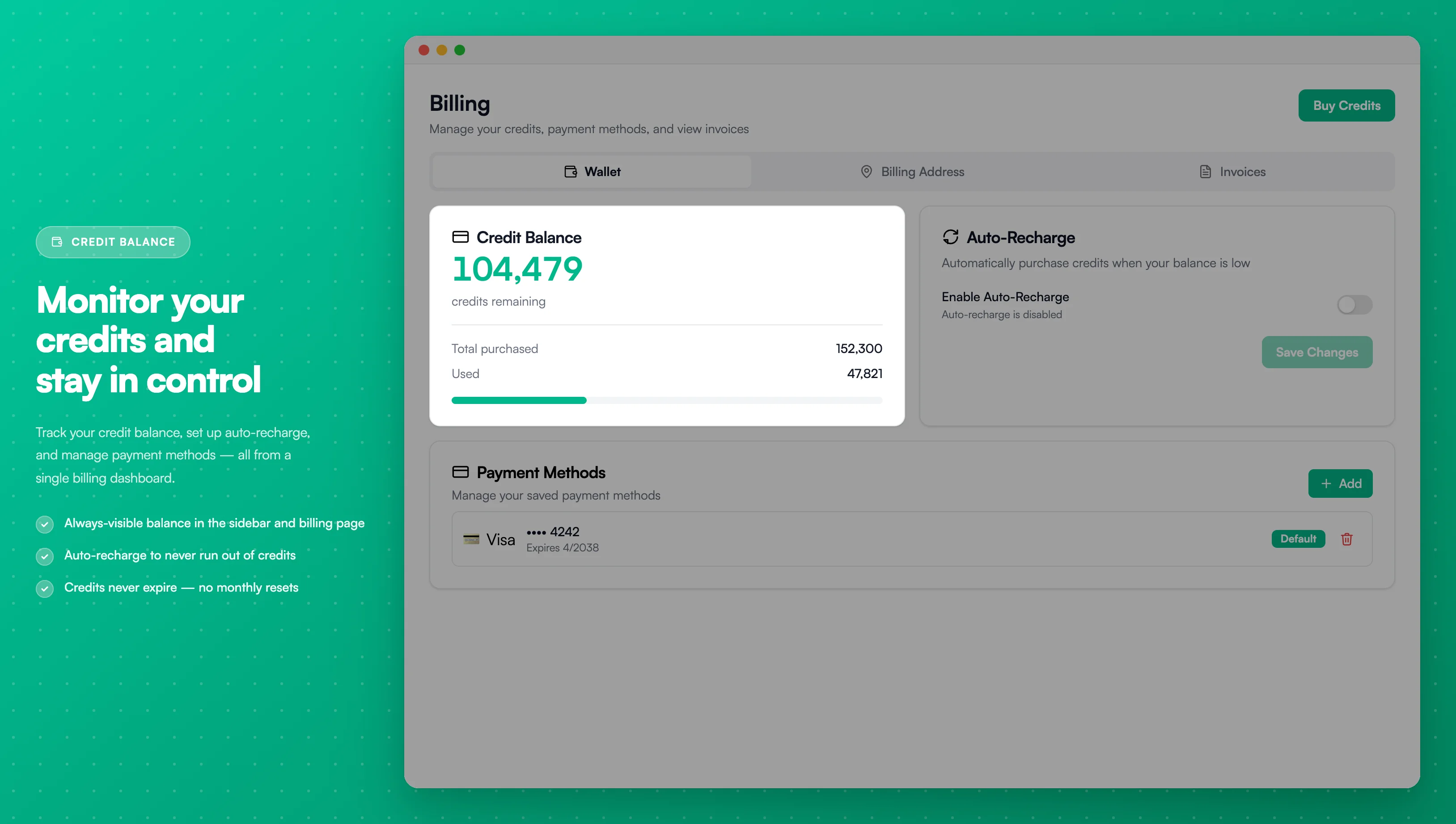 Credit balance dashboard