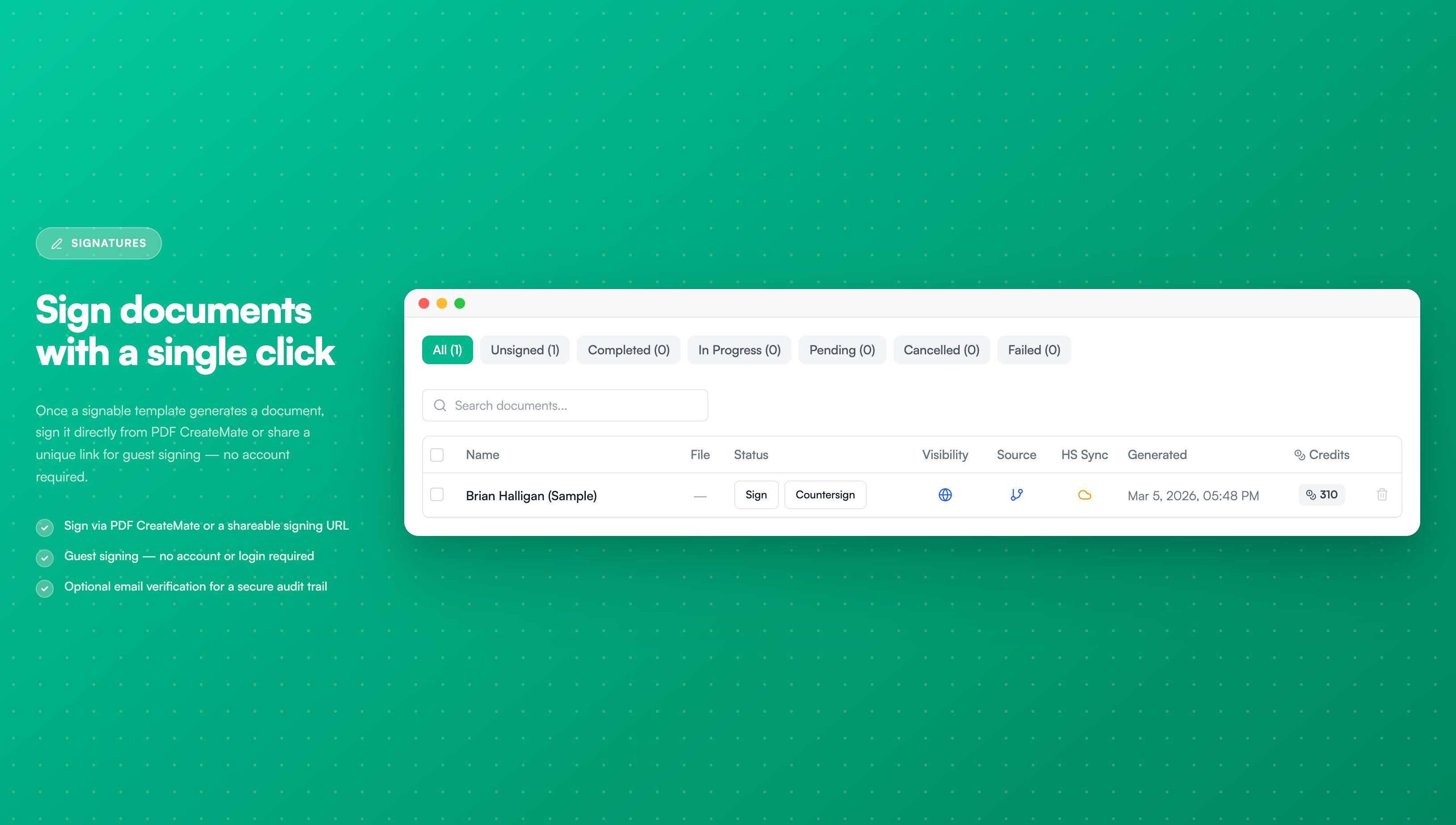 Counterparty Sign Button - Template detail screen showing sign buttons