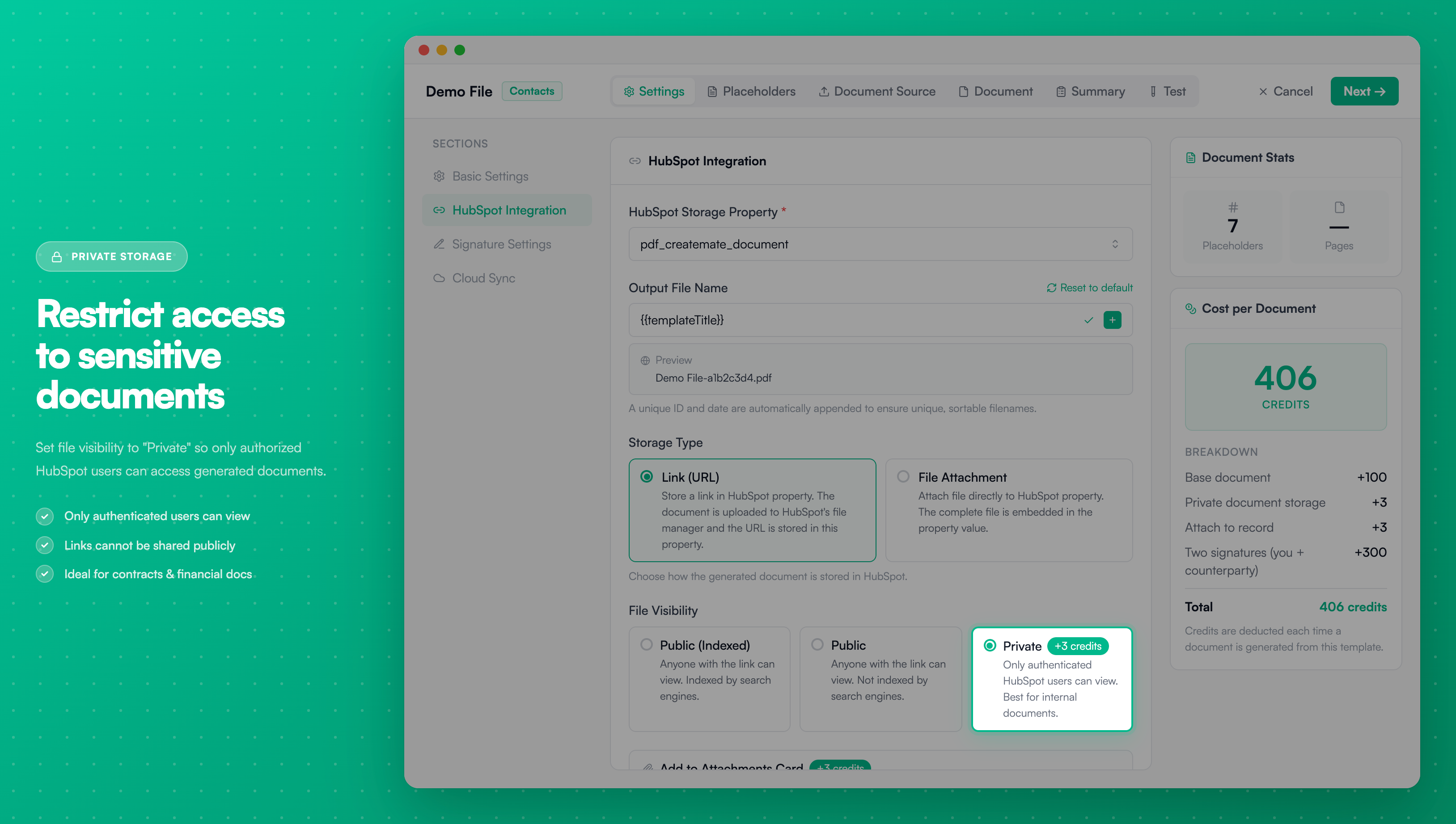 File visibility settings in template configuration