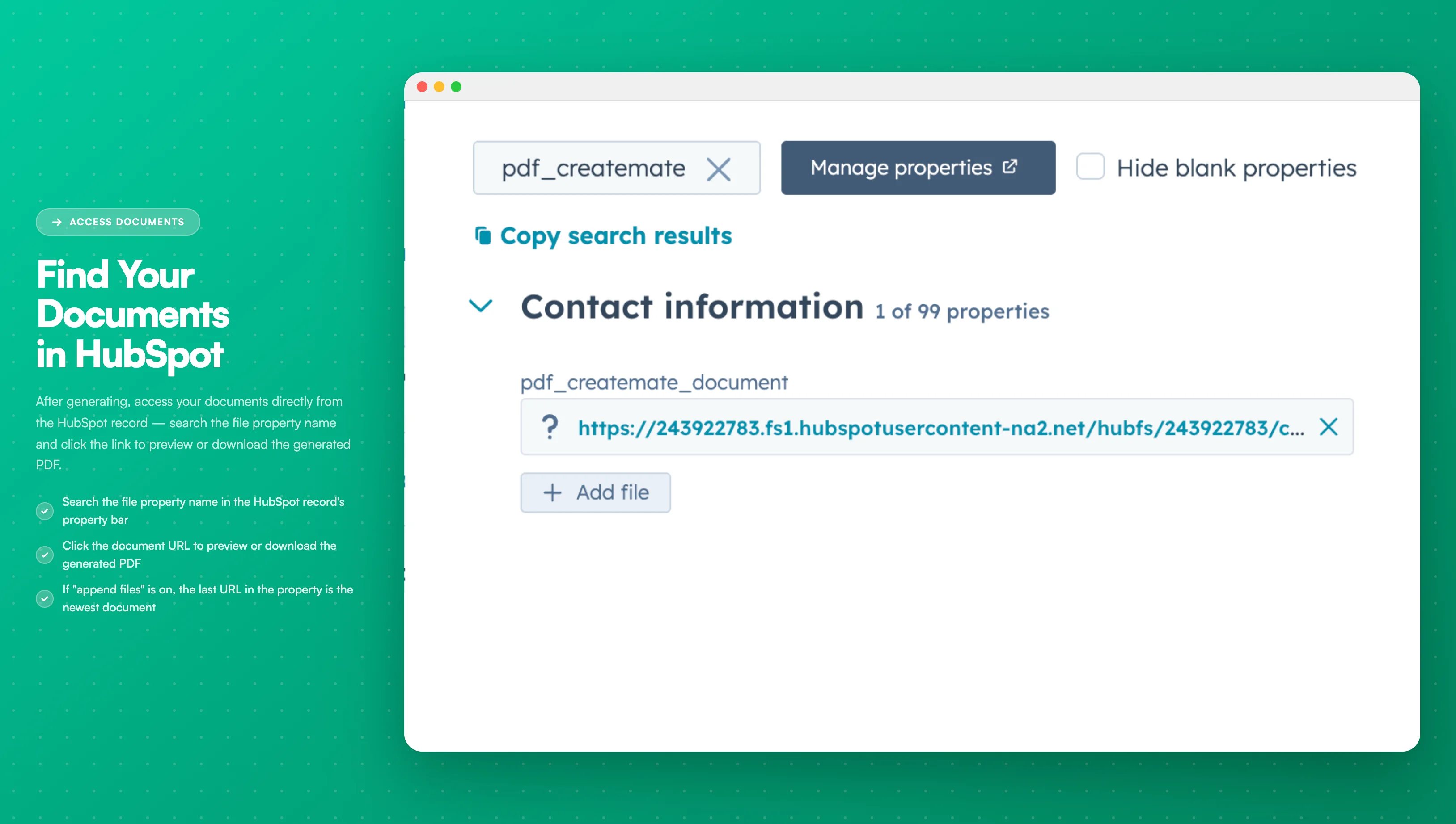 Trigger Property Value - The generated document link in a contact record
